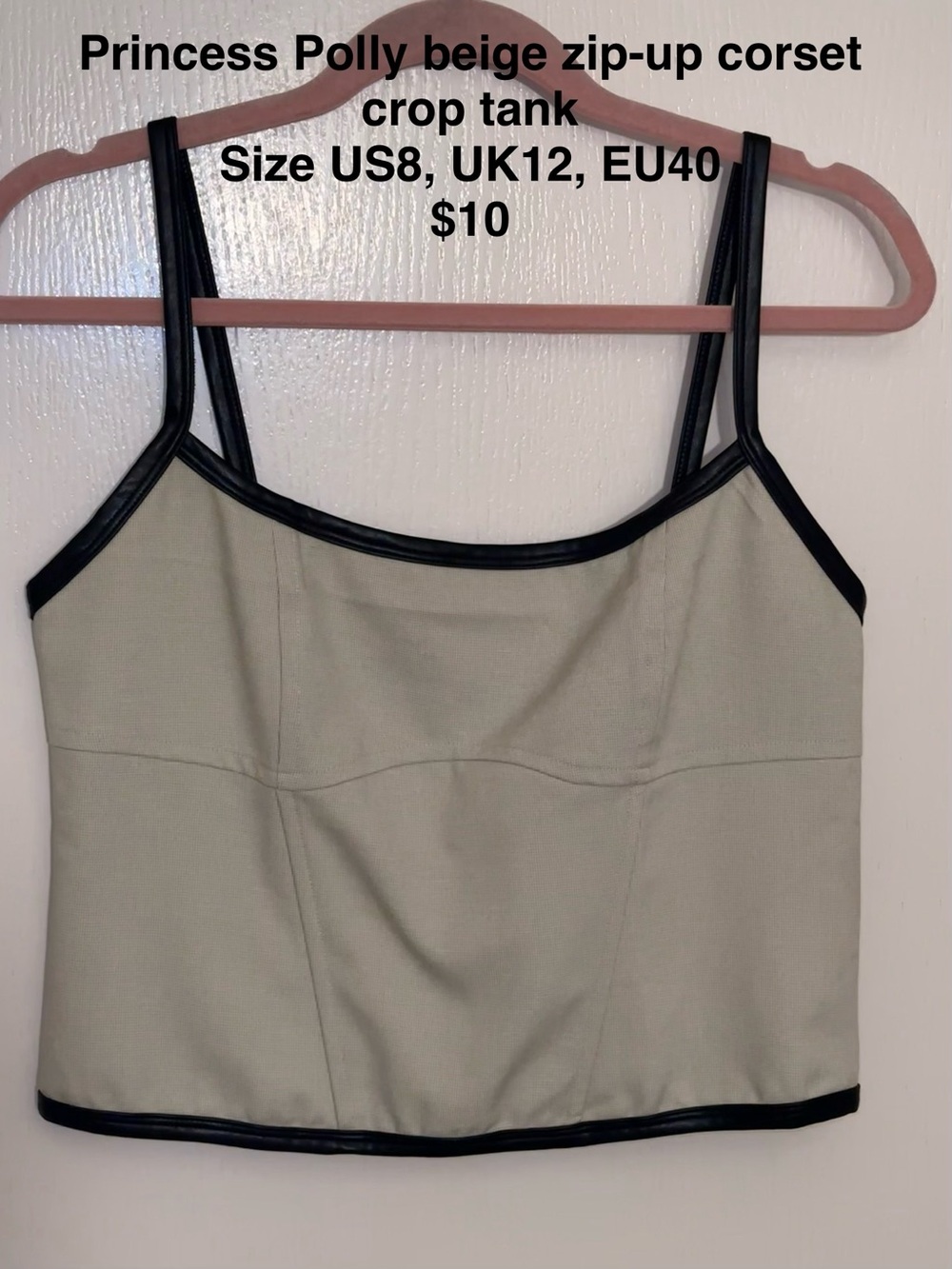 Princess Polly Beige Crop Tank with Black Trim